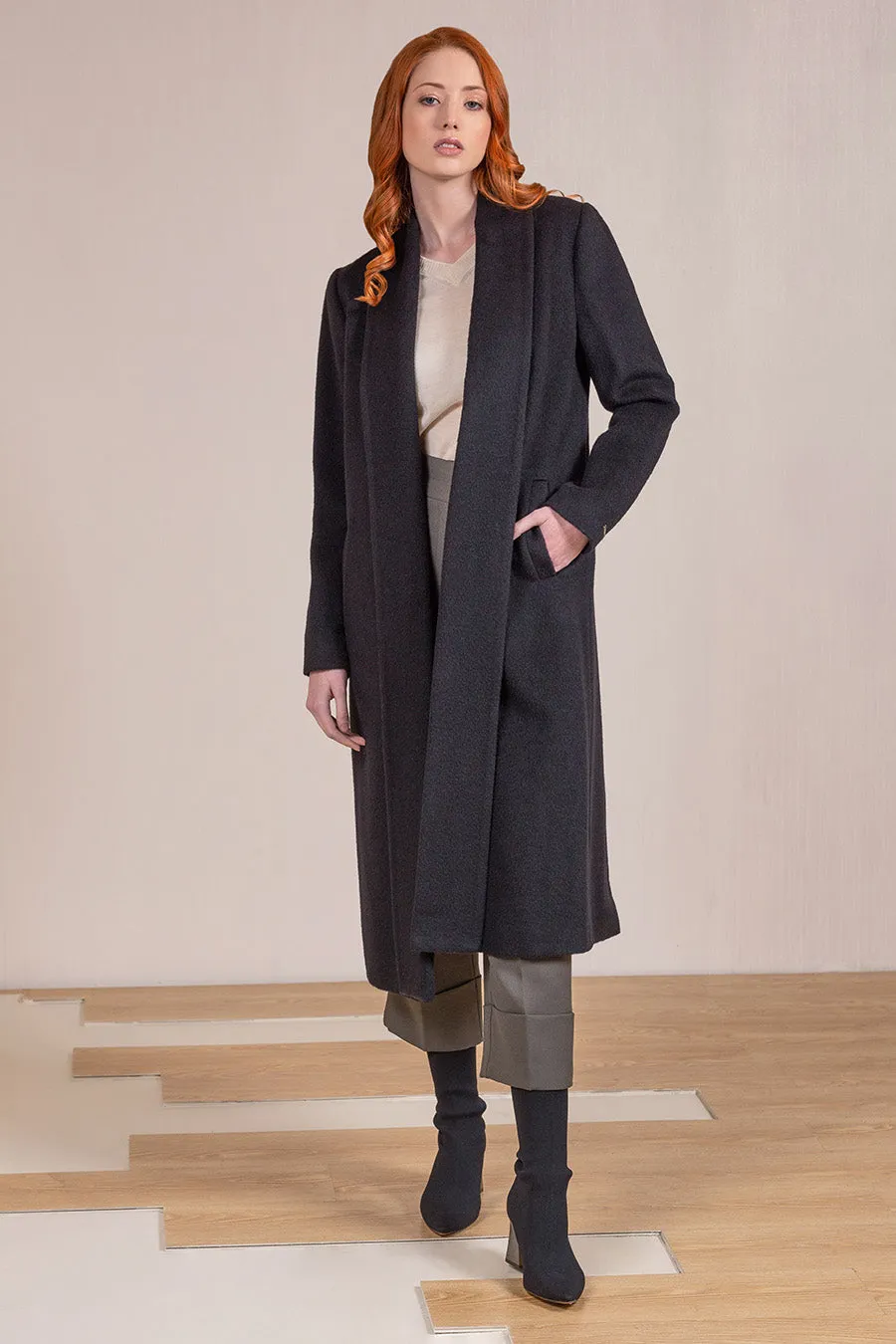 Long Swing Coat Baby Alpaca Color Black