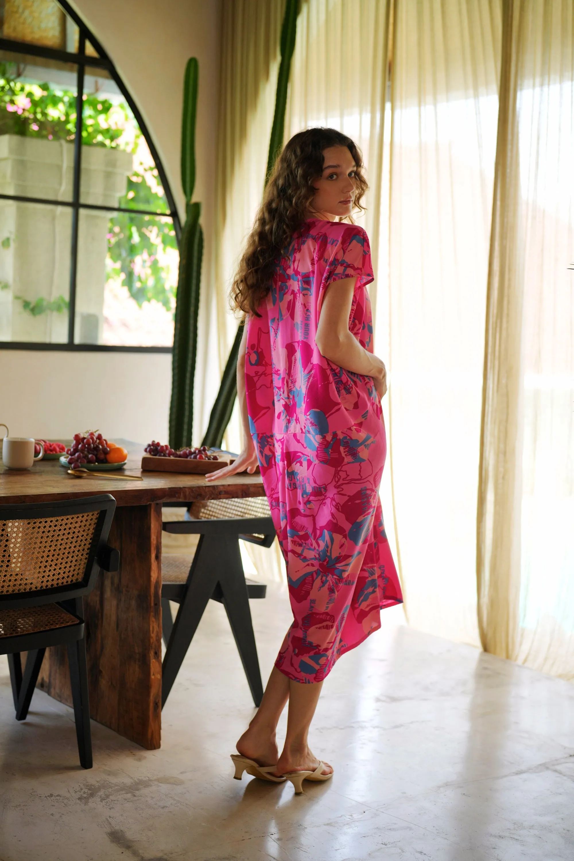 Madella Kaftan Dress in Pink Floral