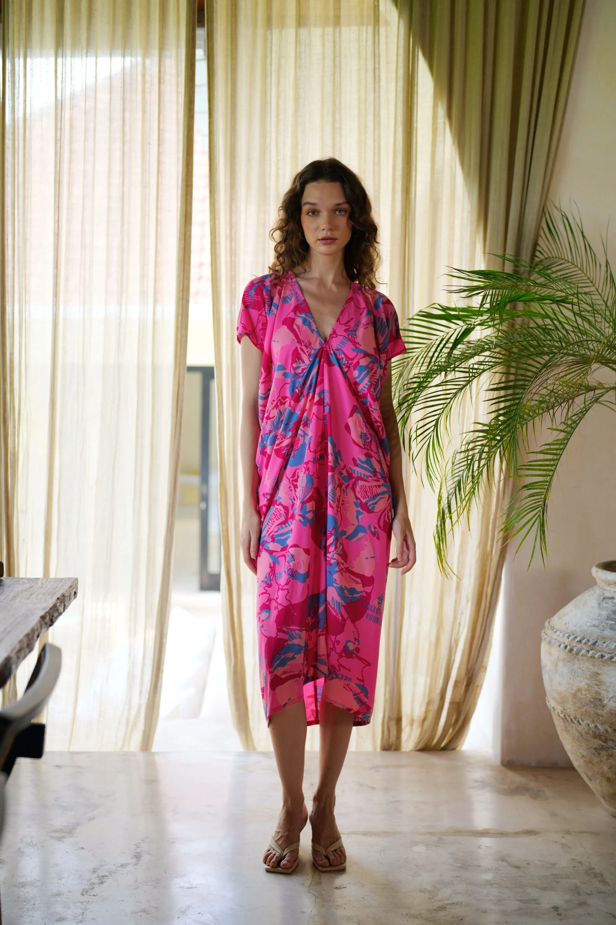 Madella Kaftan Dress in Pink Floral