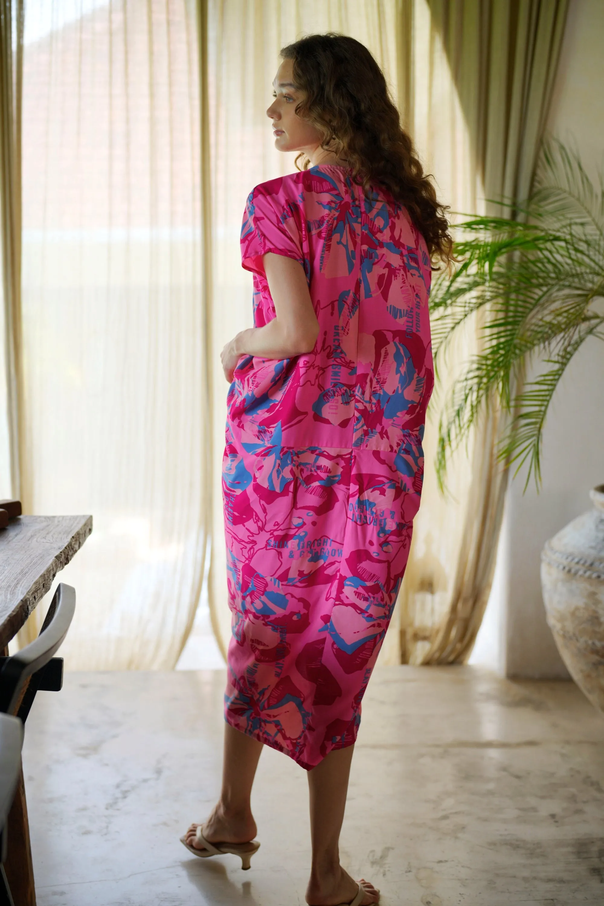 Madella Kaftan Dress in Pink Floral