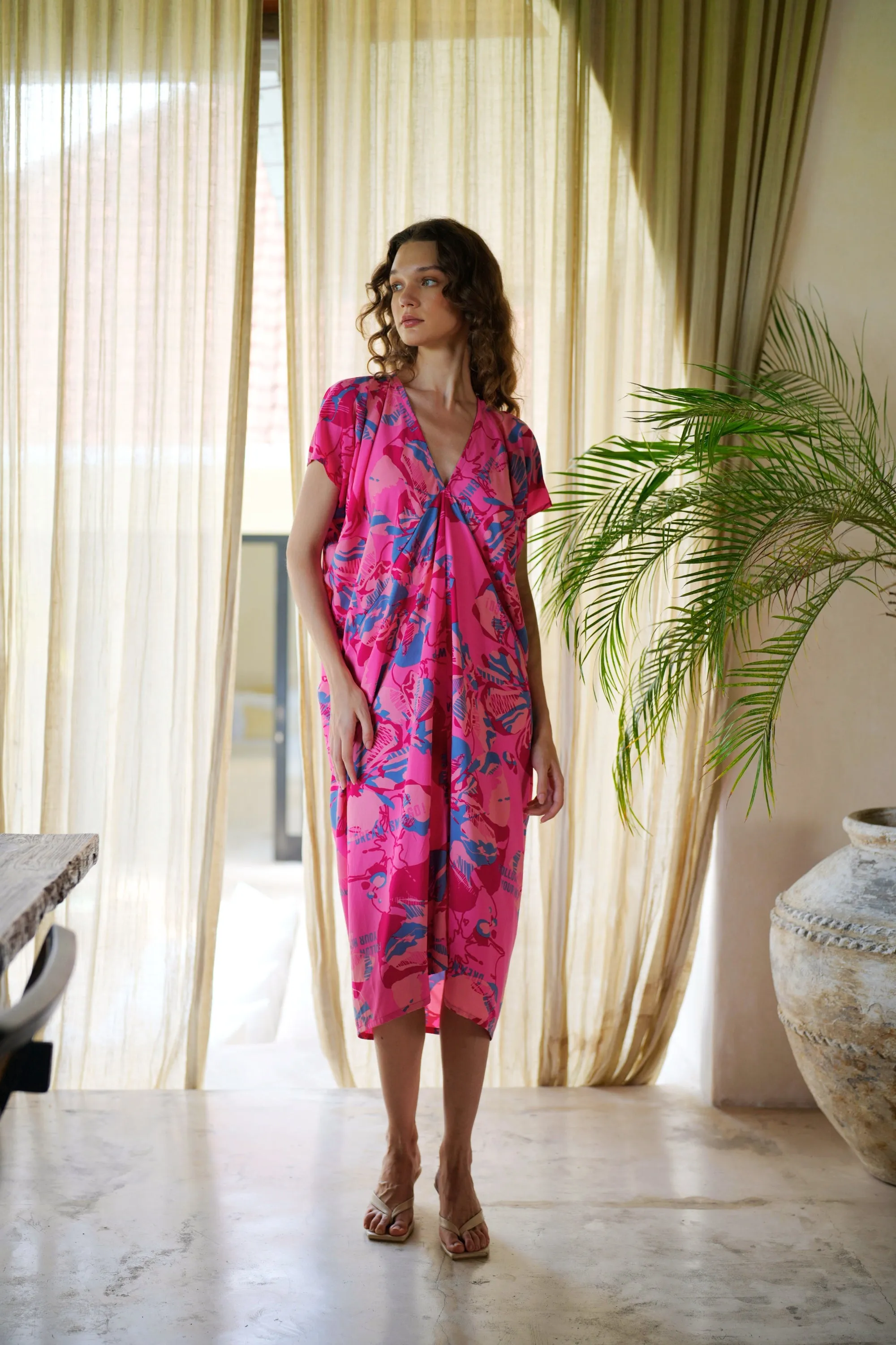 Madella Kaftan Dress in Pink Floral