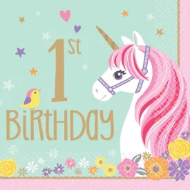 Magical Unicorn 1st Birthday Lunch Napkins 16pk