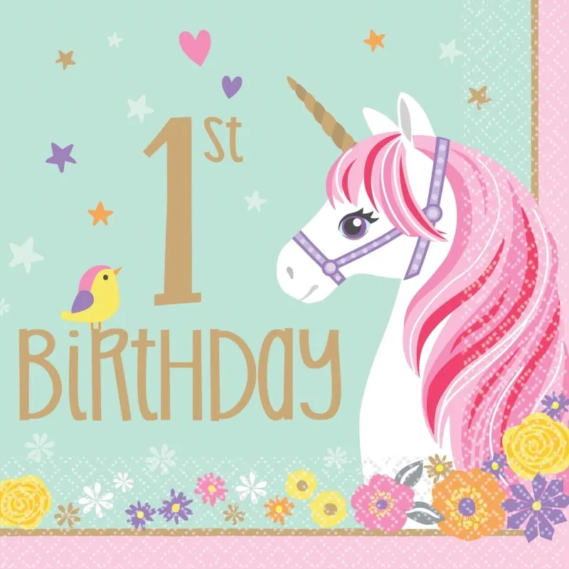 Magical Unicorn 1st Birthday Lunch Napkins 16pk