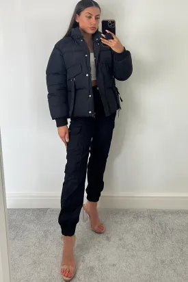 Marissa Black D-Ring Tape Padded Puffer Jacket