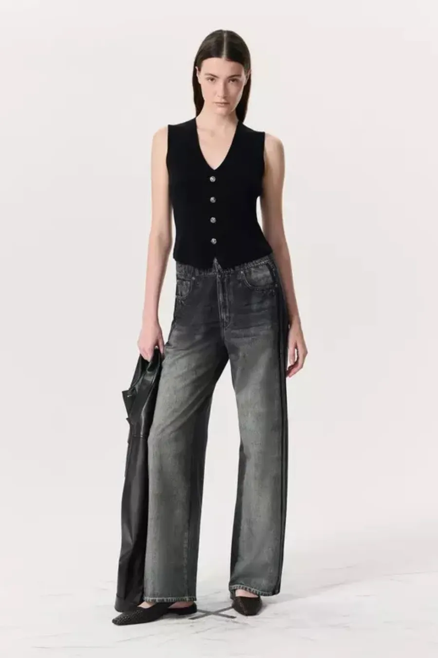 Miramar Wide Leg Track Pant Washed Black