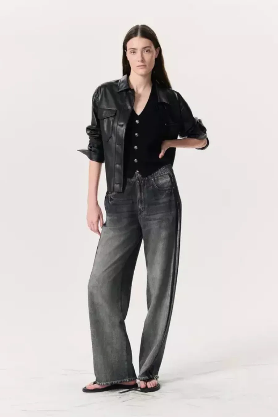 Miramar Wide Leg Track Pant Washed Black