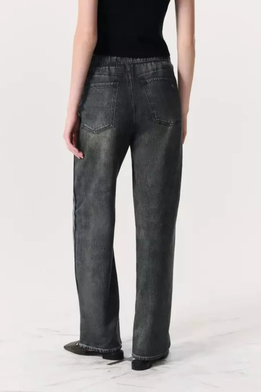 Miramar Wide Leg Track Pant Washed Black