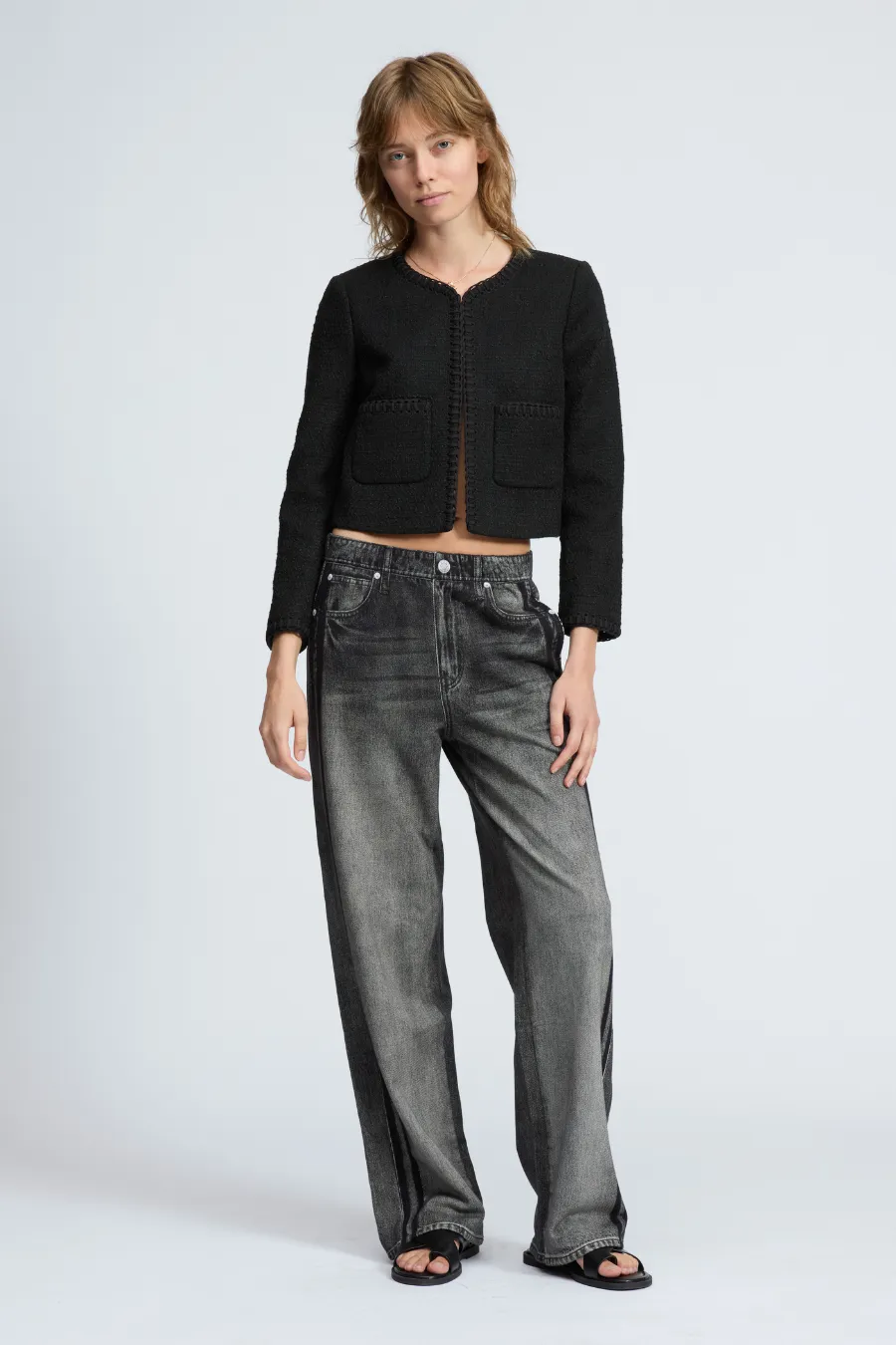 Miramar Wide Leg Track Pant Washed Black