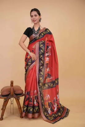 Mughal Era Printed With Black Contrast Border Ready To Wear Saree