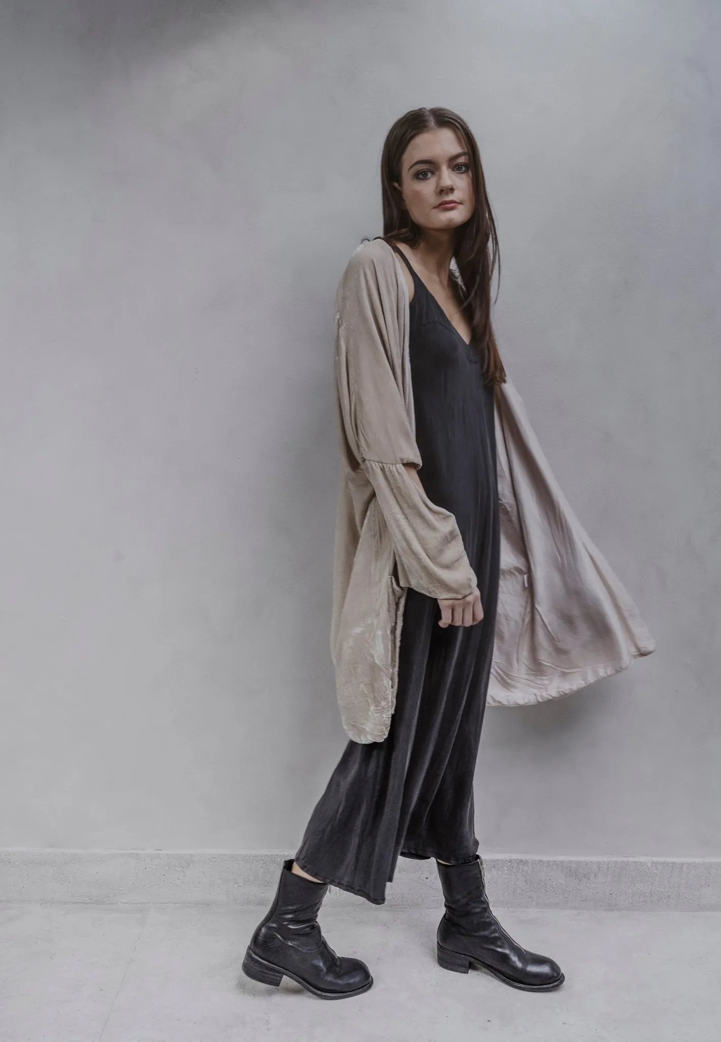 NICOLA SCREEN slip dress french maxi | hand dyed black