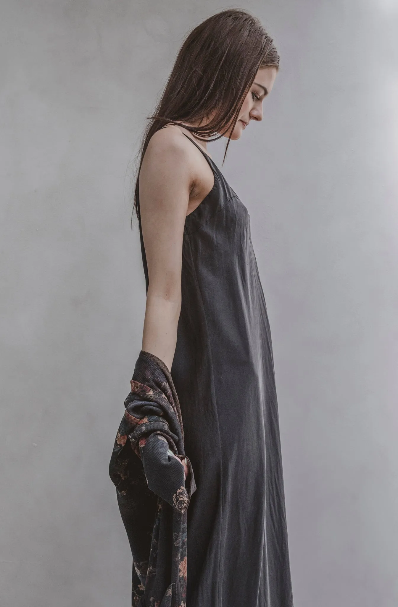 NICOLA SCREEN slip dress french maxi | hand dyed black