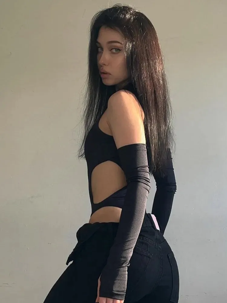 Off-shoulder Hollow Skinny Long Sleeved Bodysuits