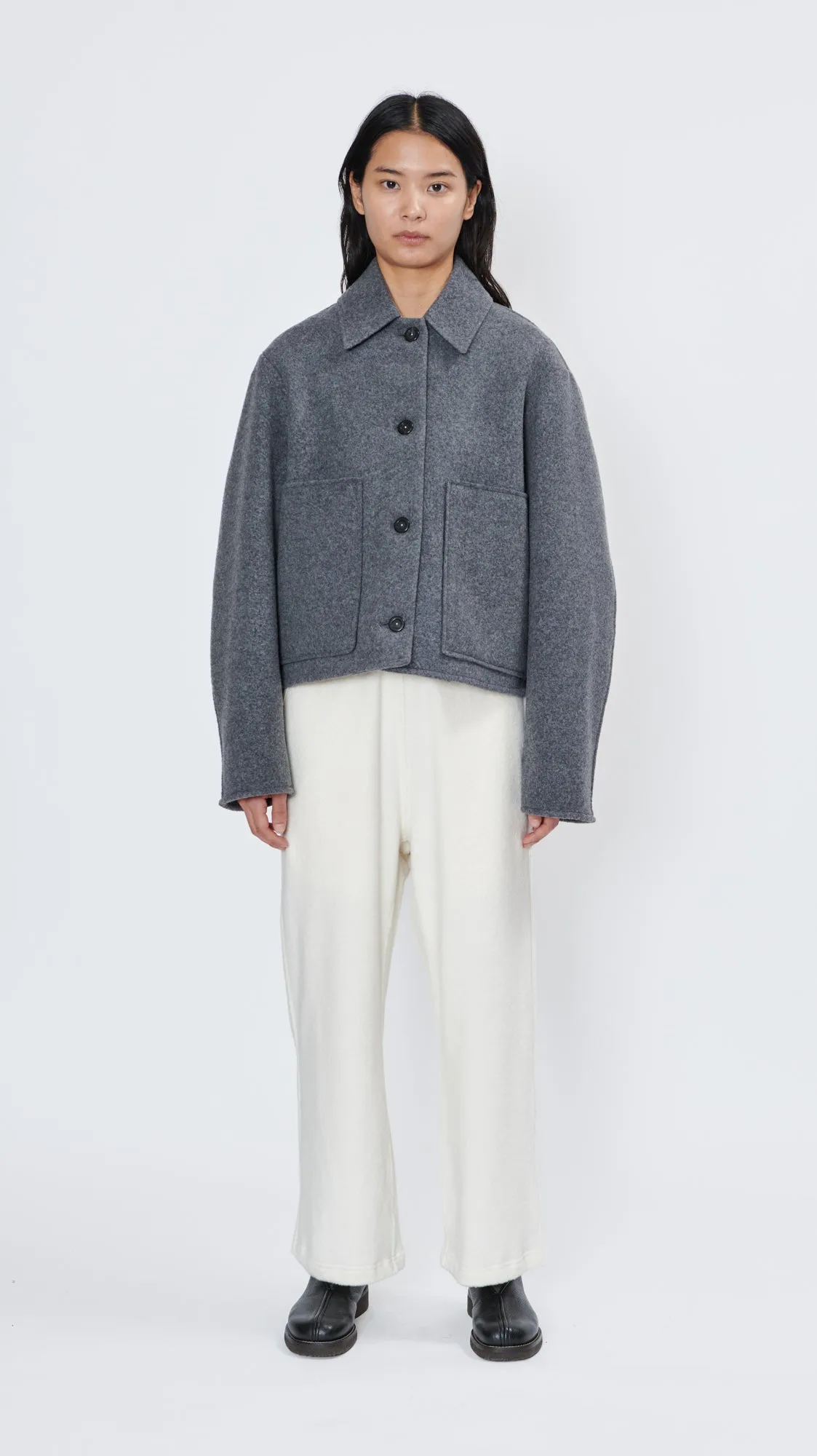 Off Shoulder Washed Wool   Inner Coat in Grey