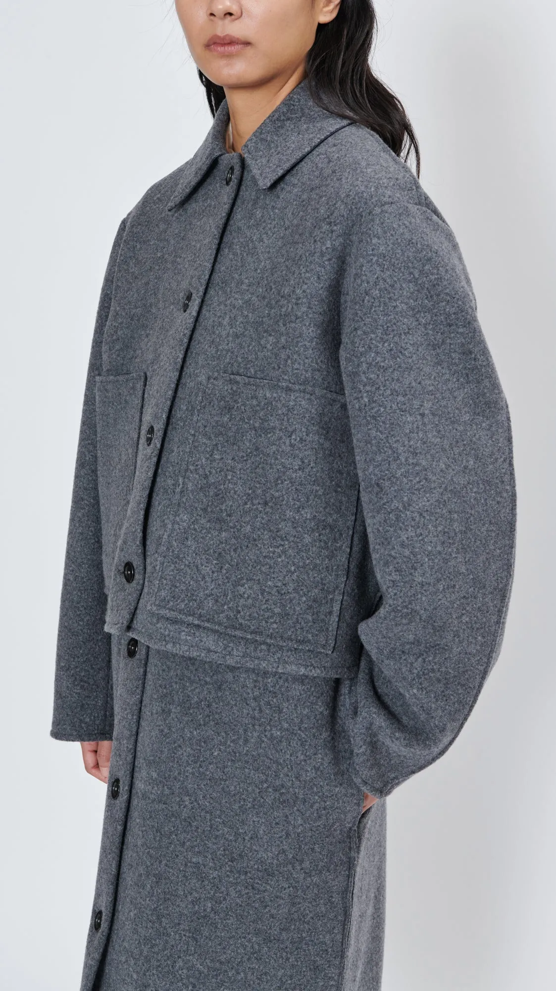 Off Shoulder Washed Wool   Inner Coat in Grey