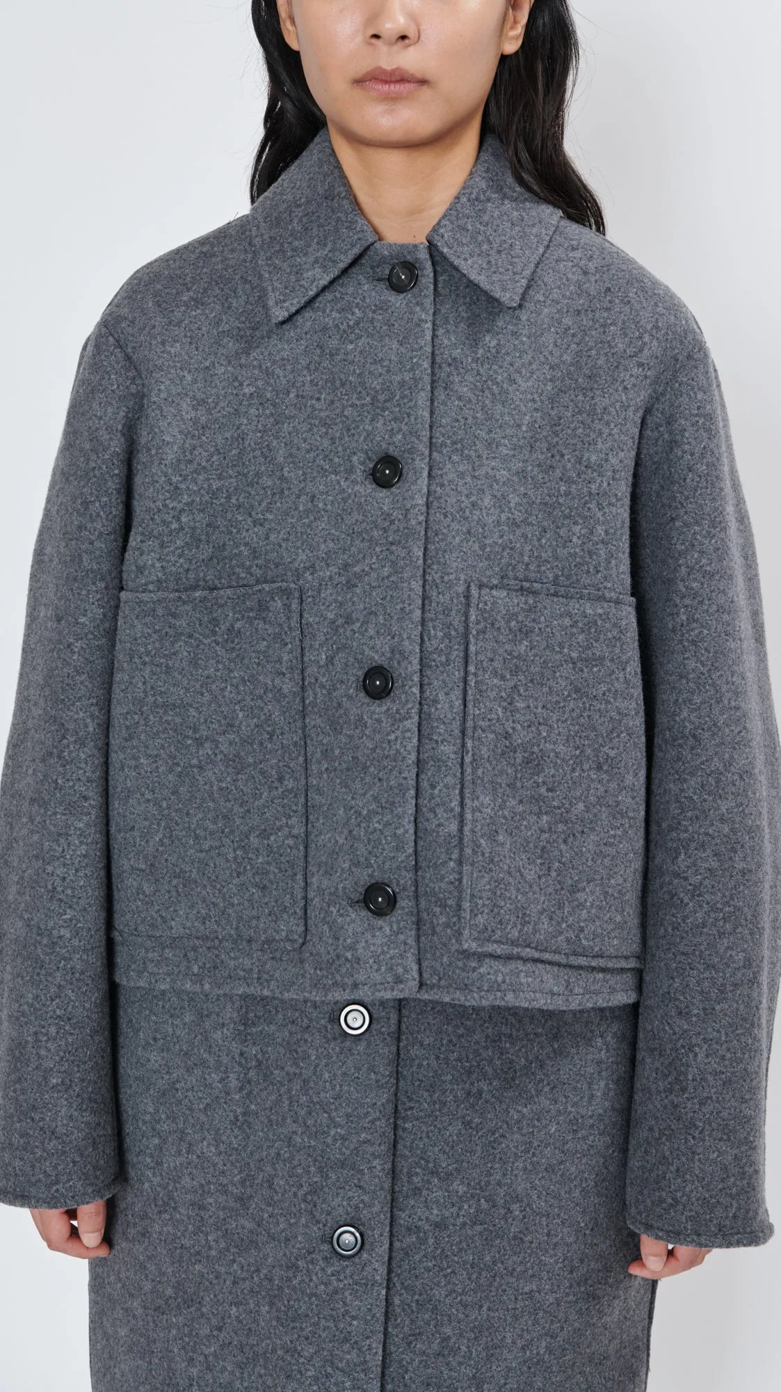 Off Shoulder Washed Wool   Inner Coat in Grey