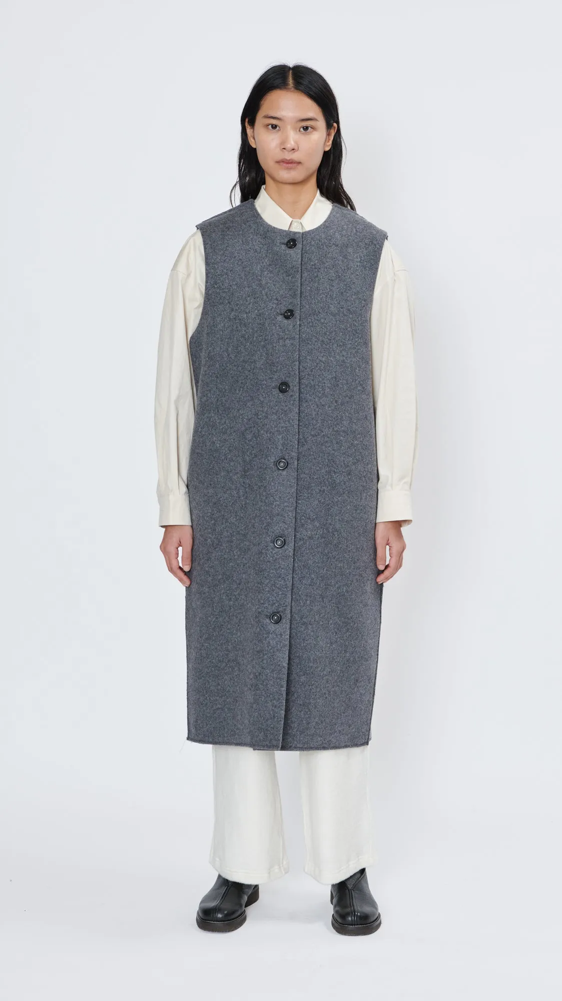 Off Shoulder Washed Wool   Inner Coat in Grey