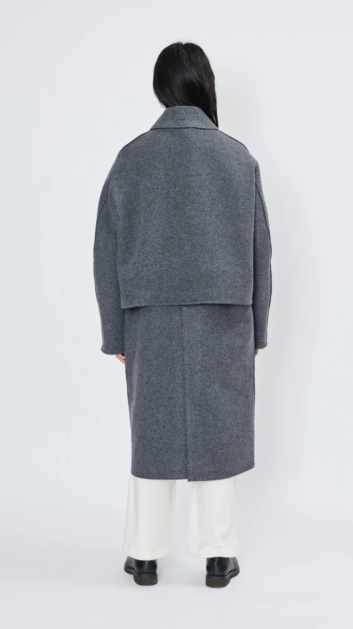 Off Shoulder Washed Wool   Inner Coat in Grey