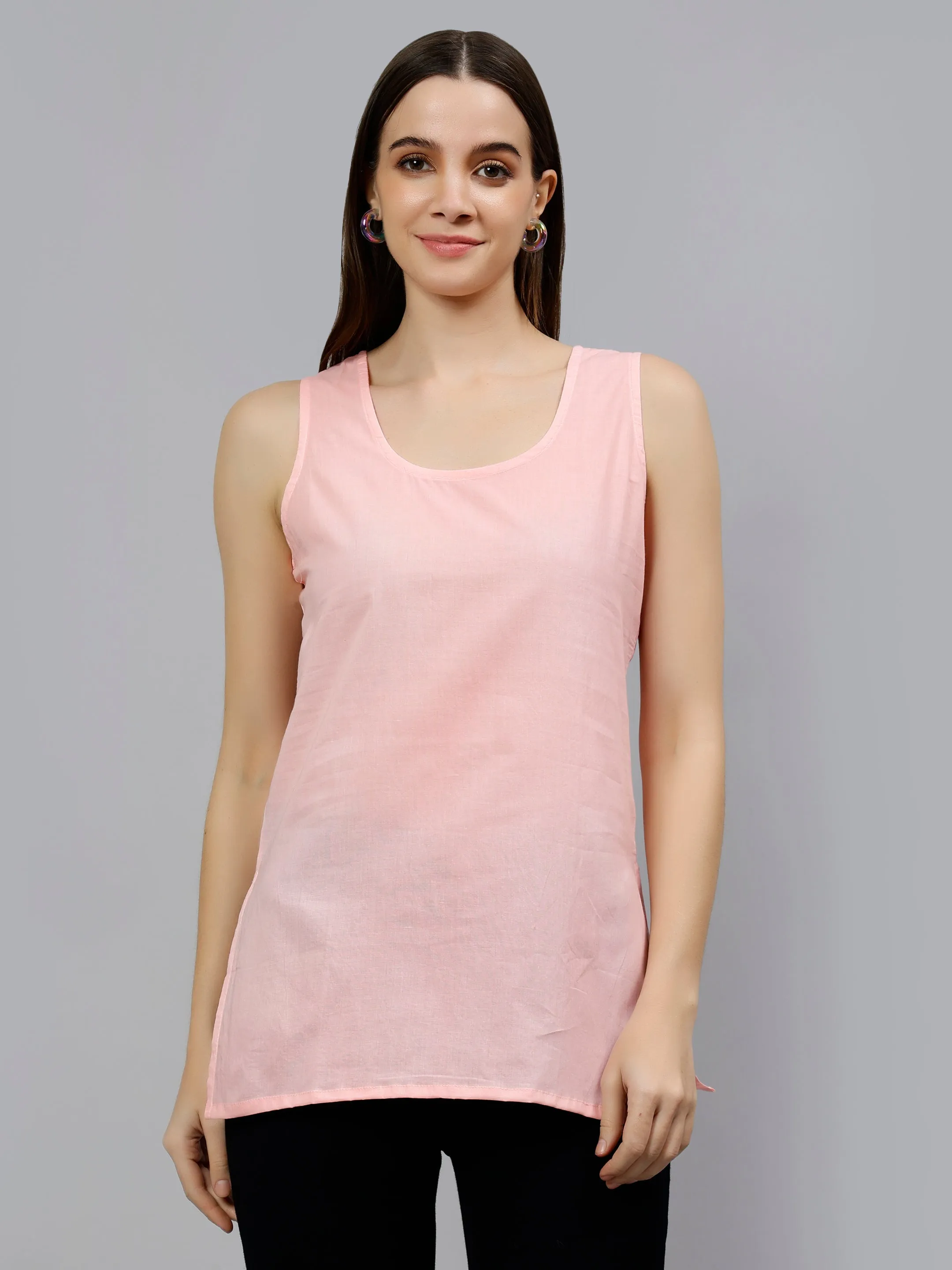 Peach Georgette Embroidered Chikankari Short Tunic with Slip