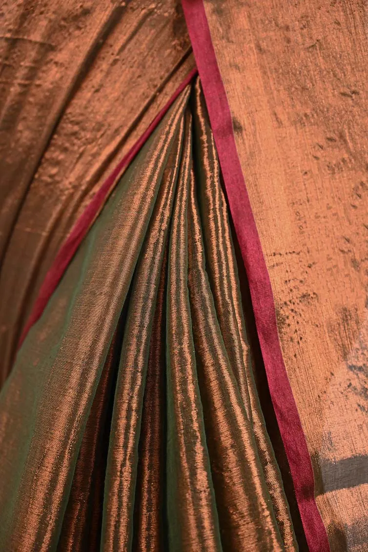Ready To Wear Premium Organza Tissue With Tassels Dhoop Chaanv Copper Gold On Pallu  Wrap in 1 minute saree
