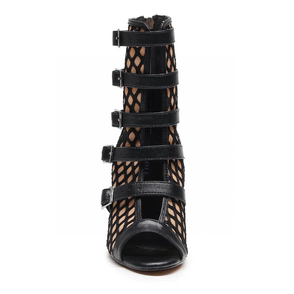 Riley - Black With Nude - Suede Sole - Dance Floor Only