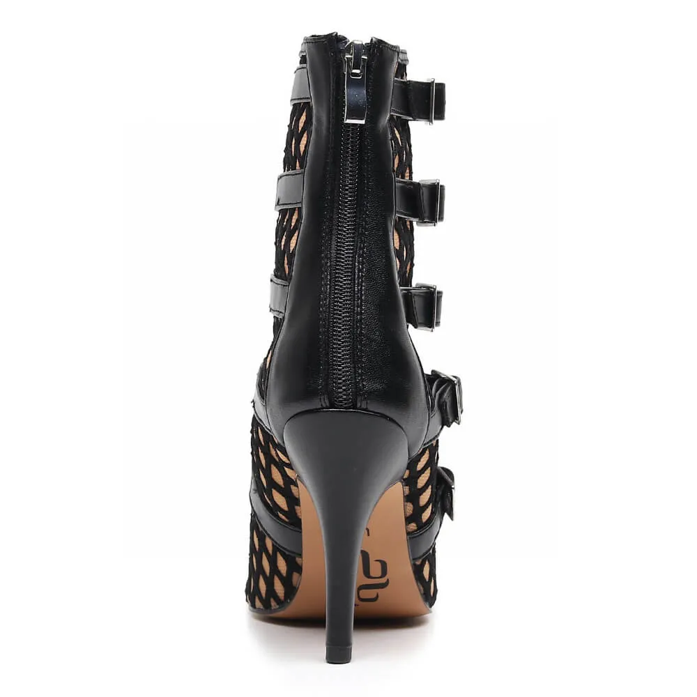 Riley - Black With Nude - Suede Sole - Dance Floor Only