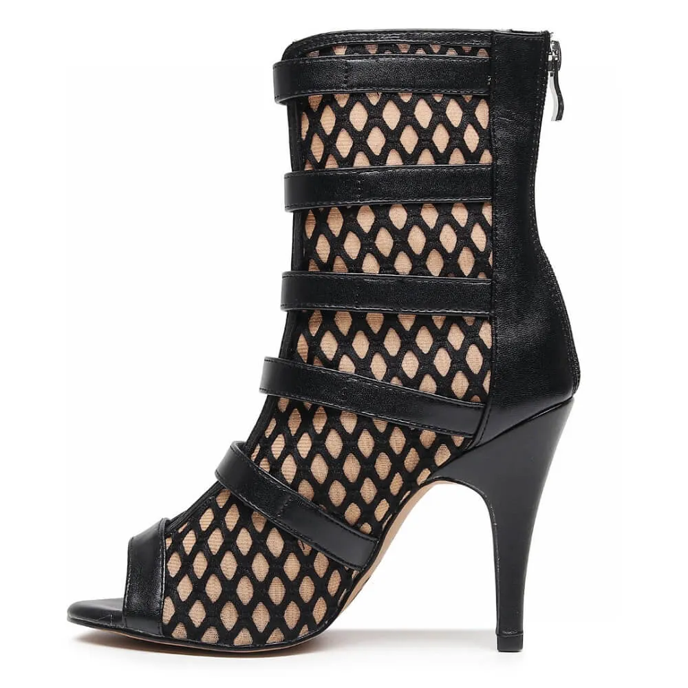Riley - Black With Nude - Suede Sole - Dance Floor Only