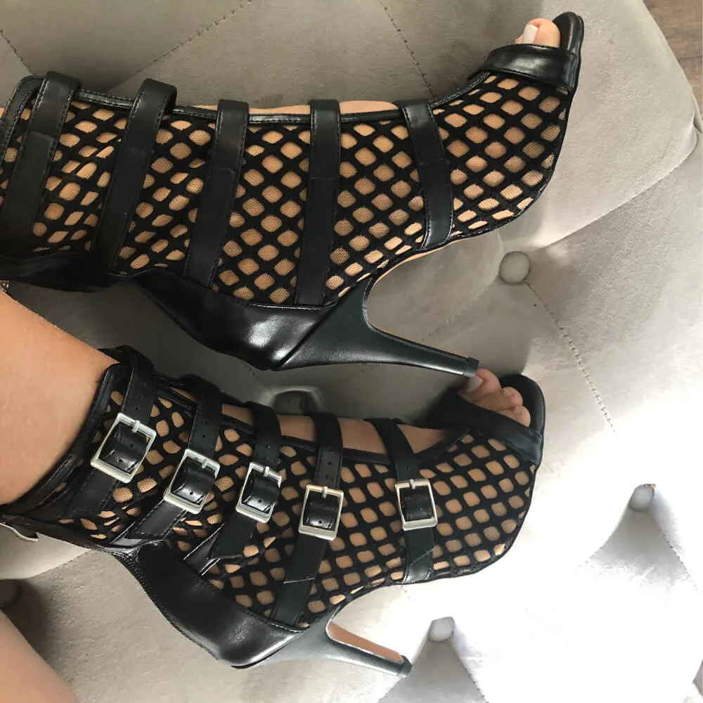 Riley - Black With Nude - Suede Sole - Dance Floor Only