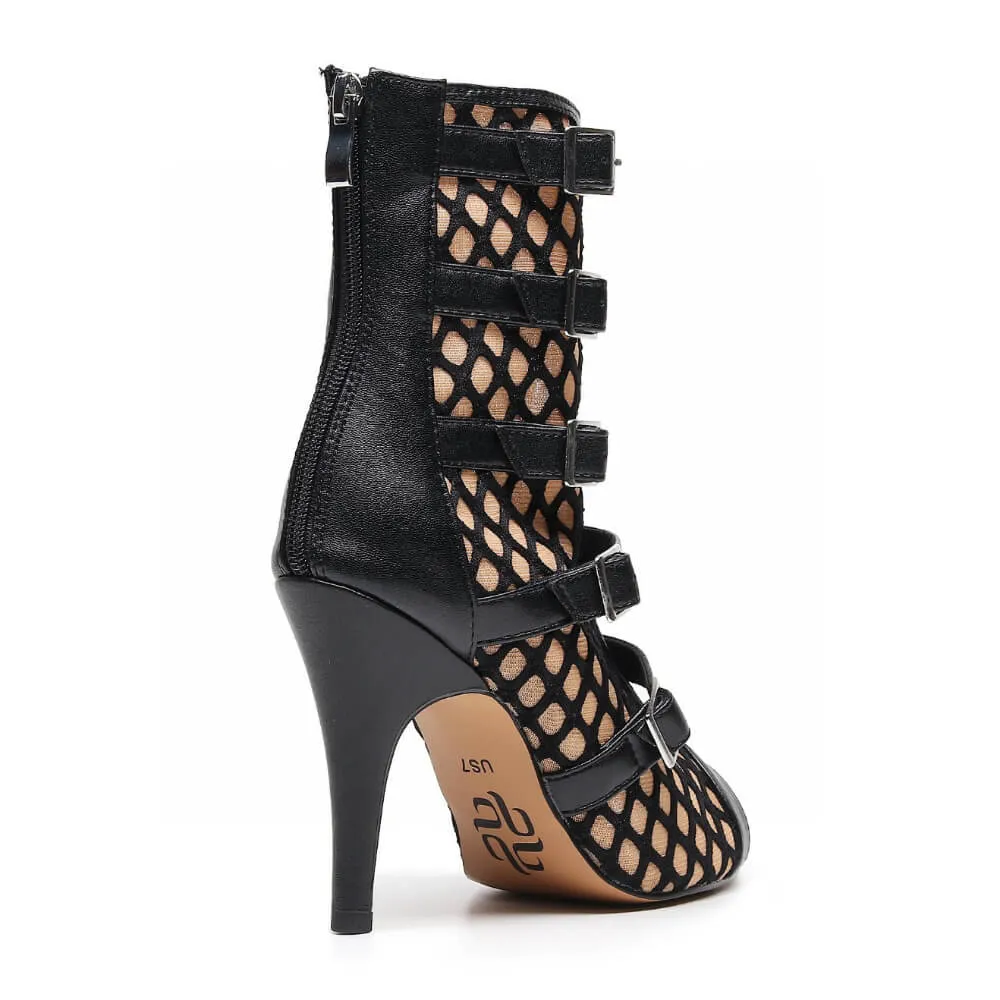 Riley - Black With Nude - Suede Sole - Dance Floor Only