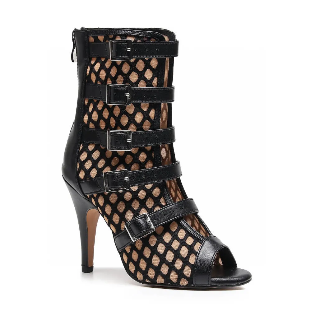 Riley - Black With Nude - Suede Sole - Dance Floor Only