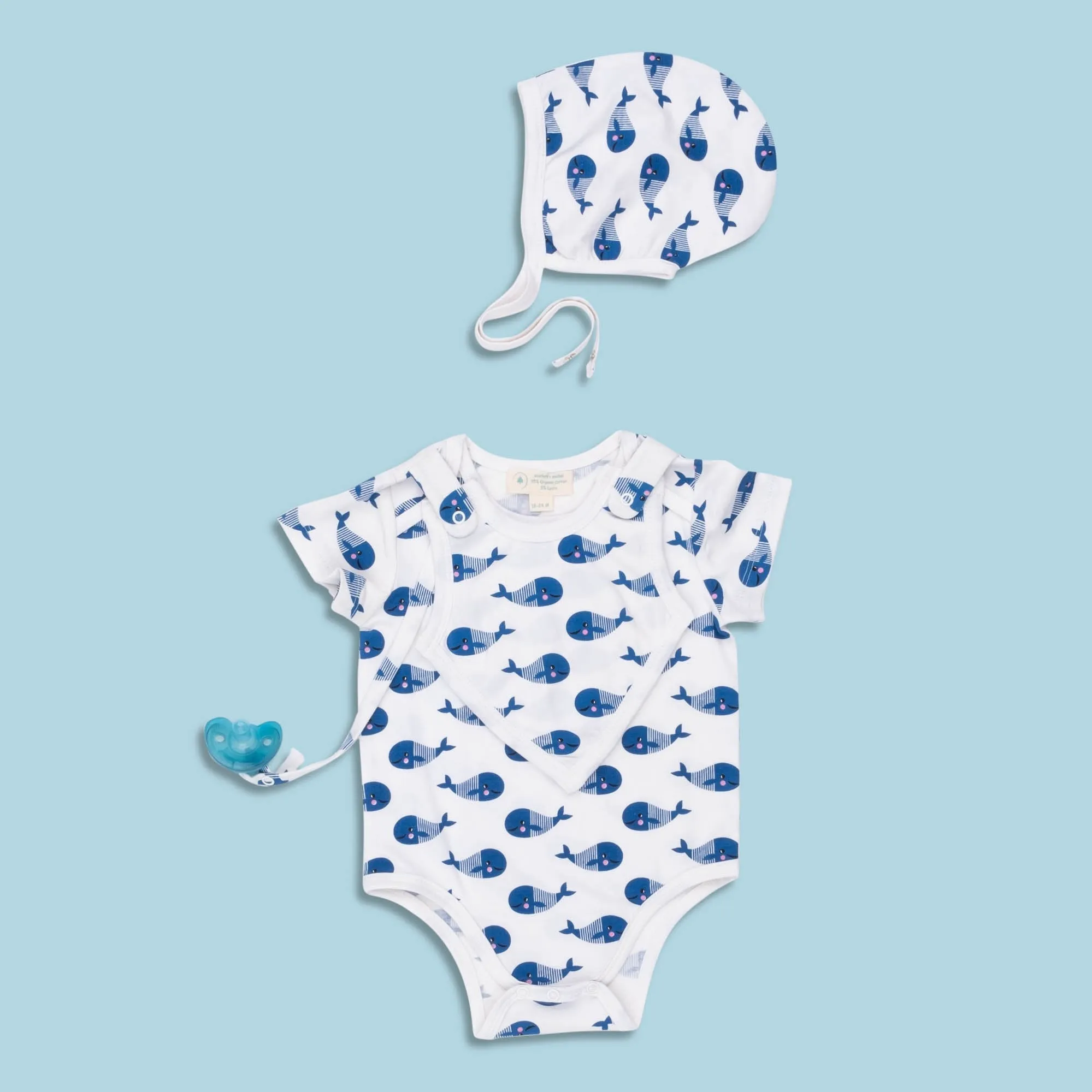 Smart Short Sleeve Baby Bodysuit   Bib - Blue Whale