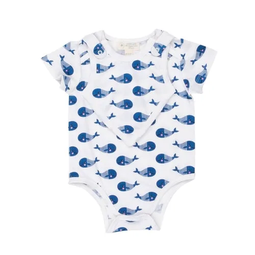 Smart Short Sleeve Baby Bodysuit   Bib - Blue Whale