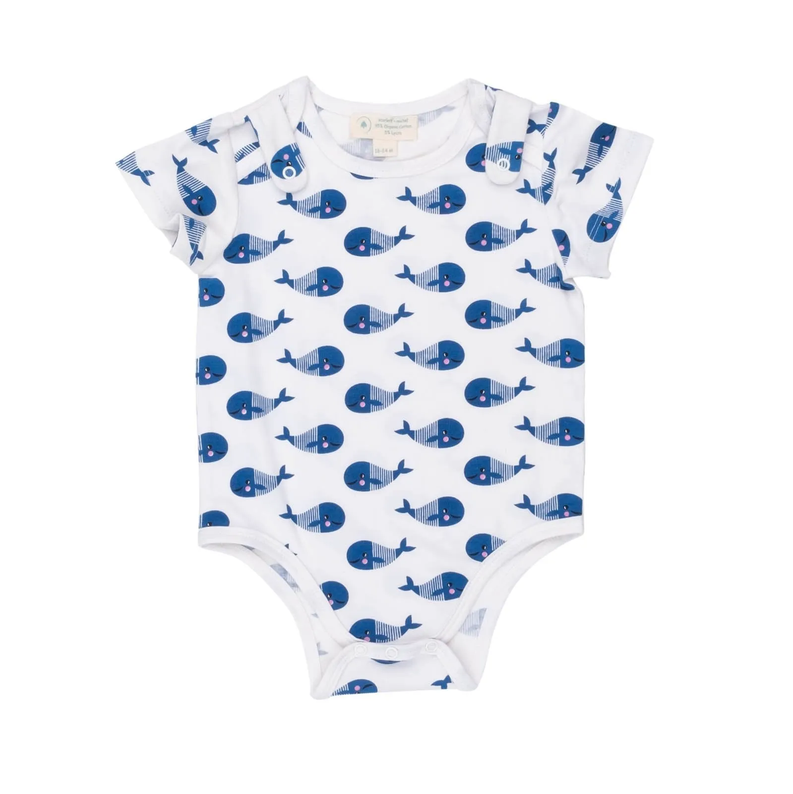 Smart Short Sleeve Baby Bodysuit   Bib - Blue Whale
