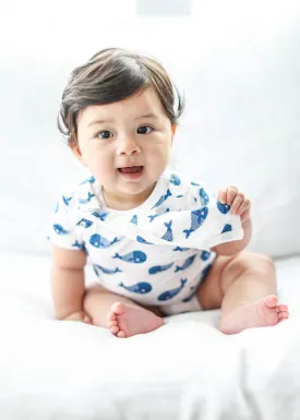 Smart Short Sleeve Baby Bodysuit   Bib - Blue Whale