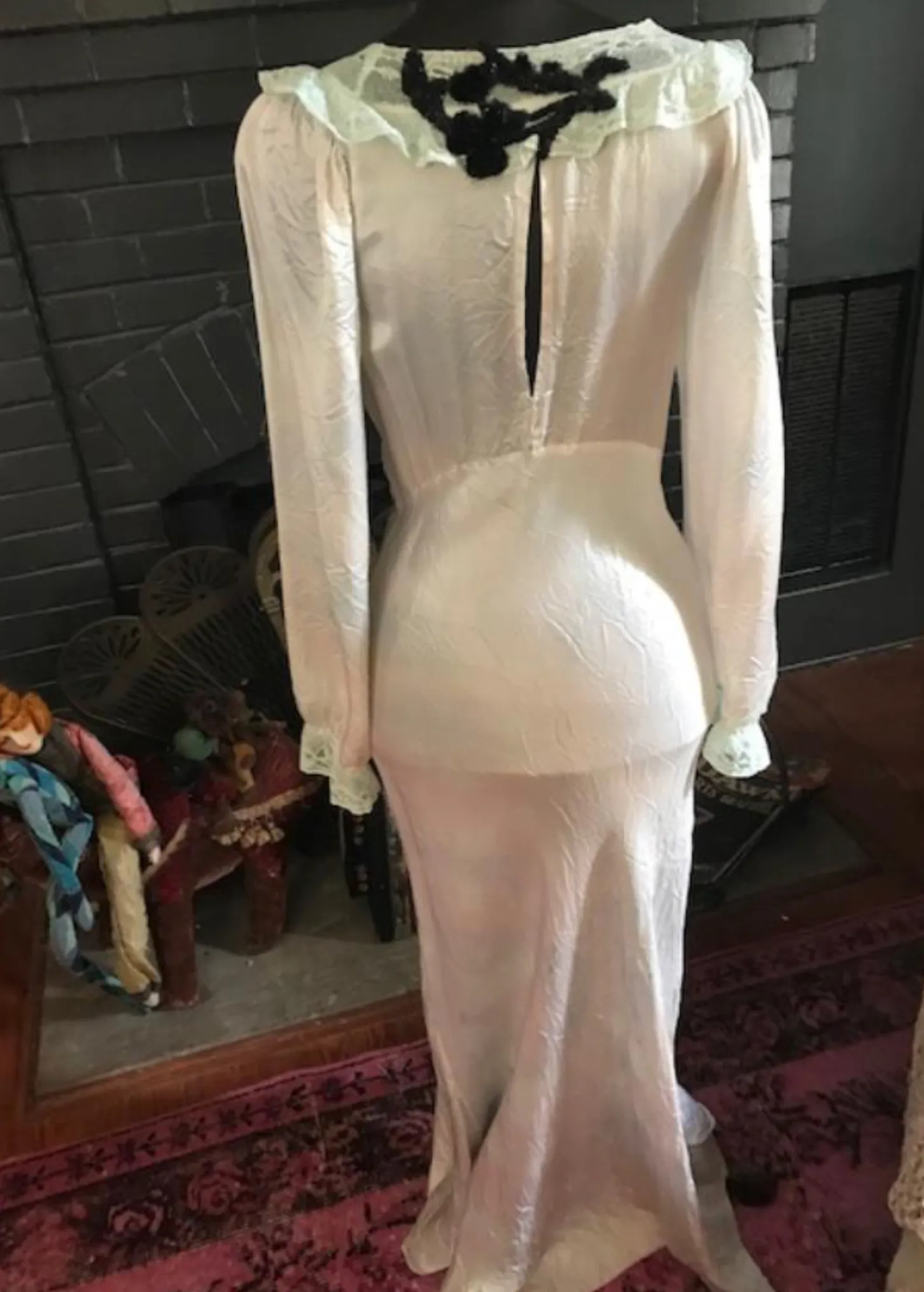SOLD Boudoir Queen Sea Foam Green Victorian Celluloid sequined