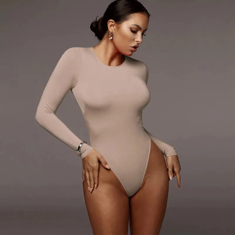 Solid O Neck Long Sleeve Bodysuit
