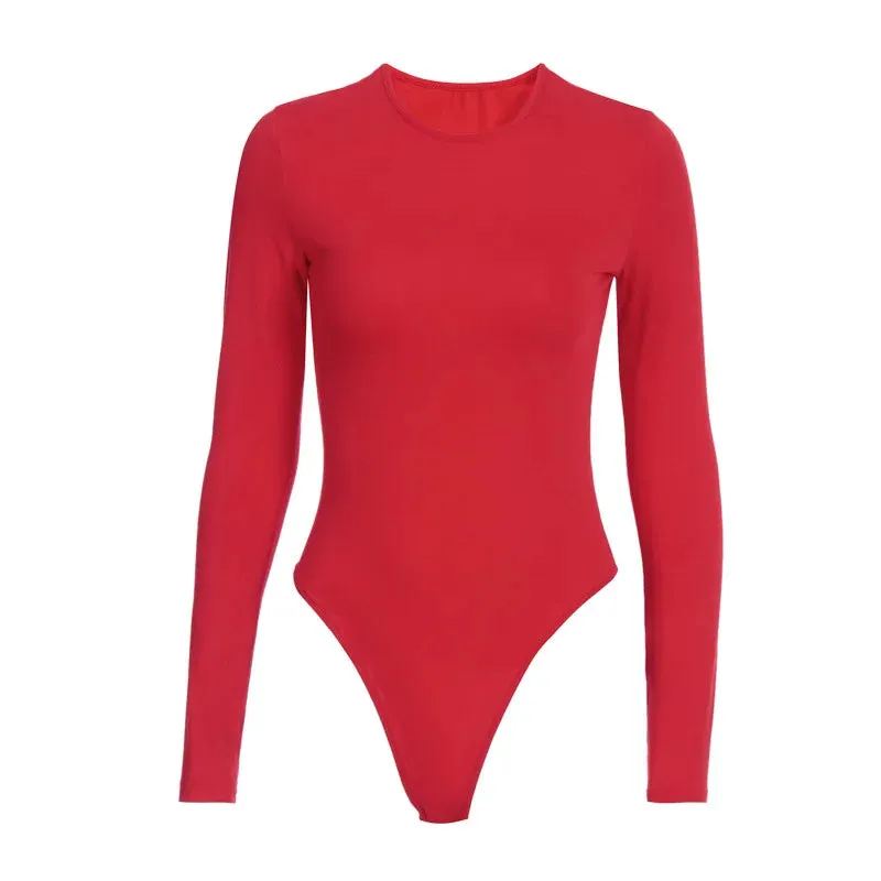 Solid O Neck Long Sleeve Bodysuit