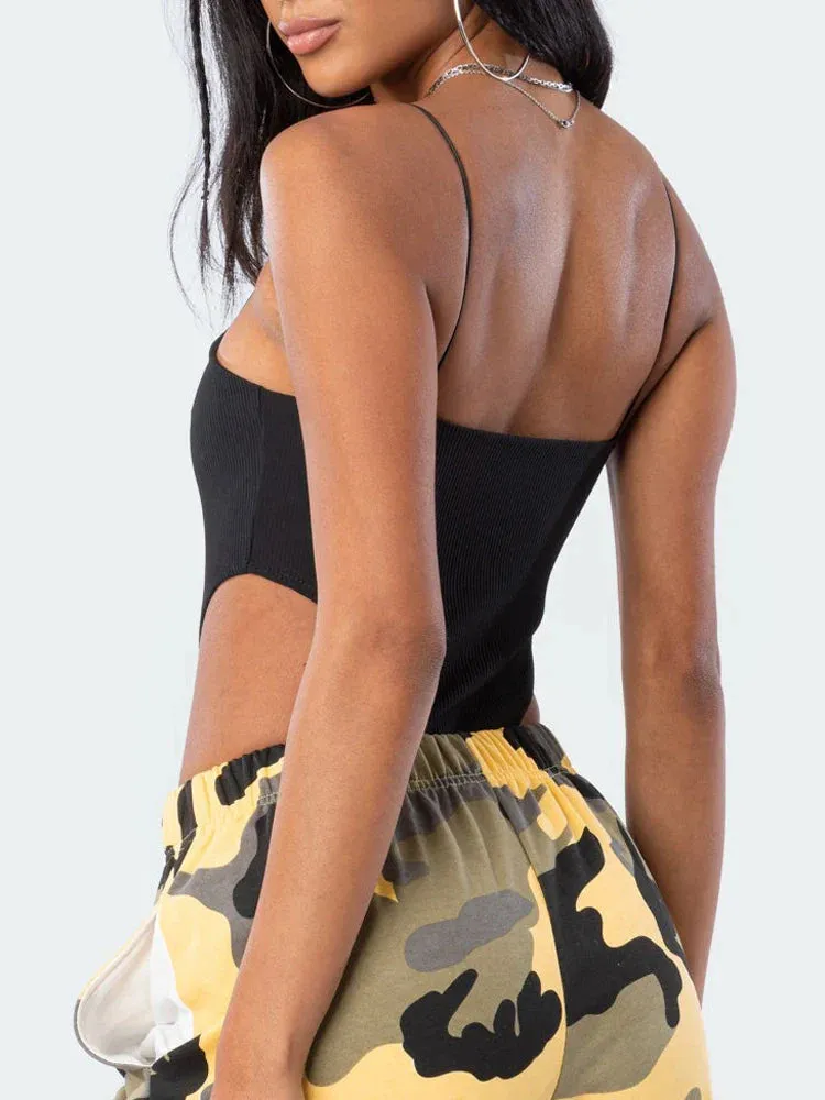 Spaghetti Strap Tank Bodysuit Backless Bodysuit