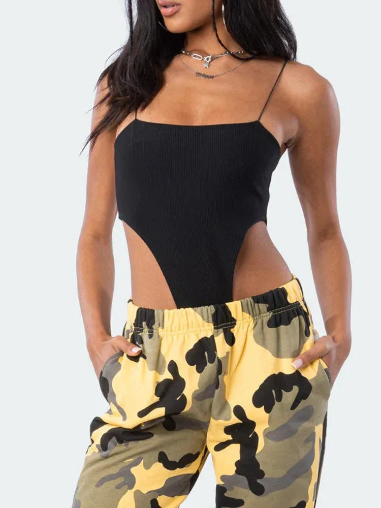 Spaghetti Strap Tank Bodysuit Backless Bodysuit