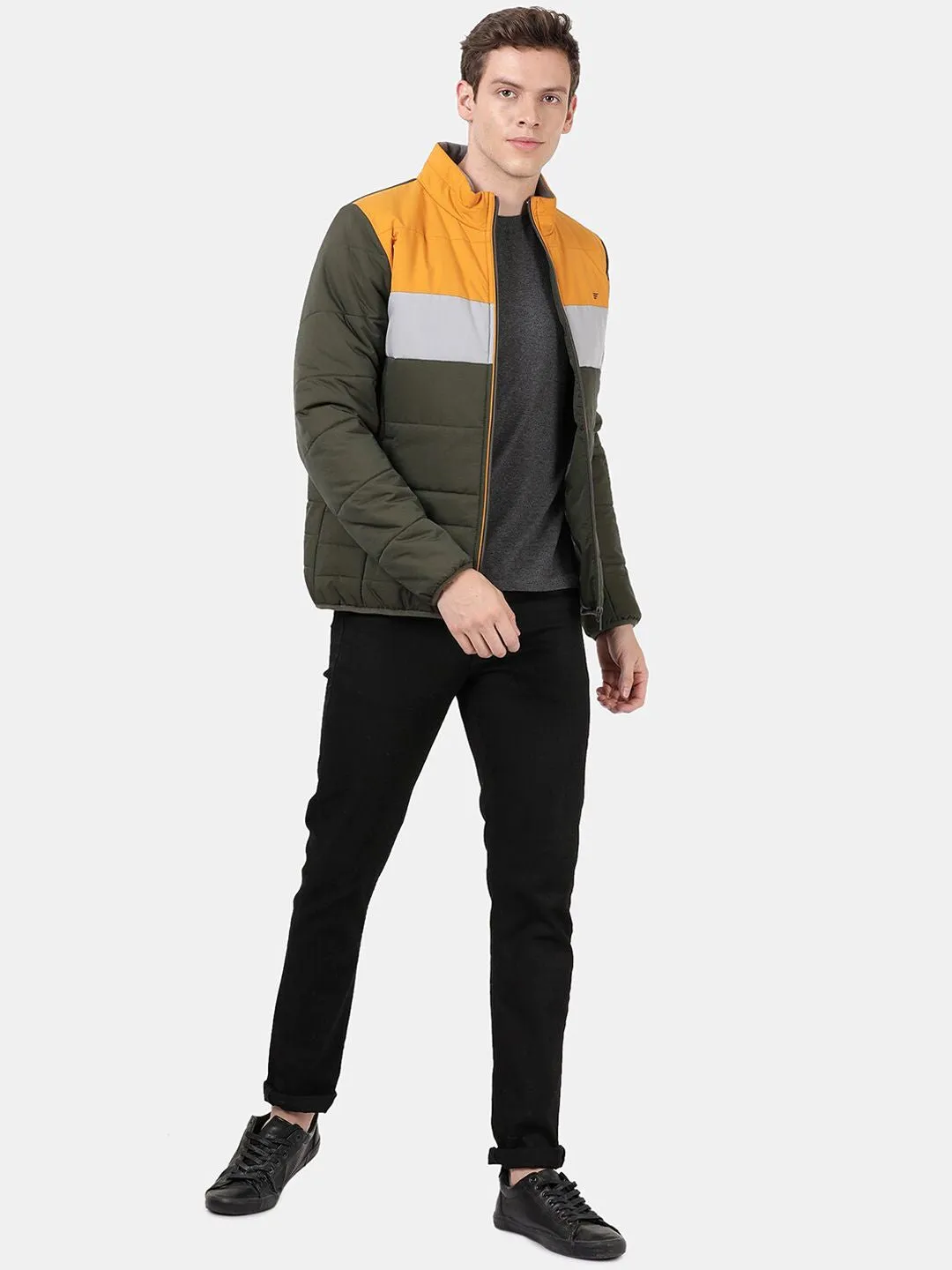 t-base Men Colourblocked Insulator Puffer Jacket