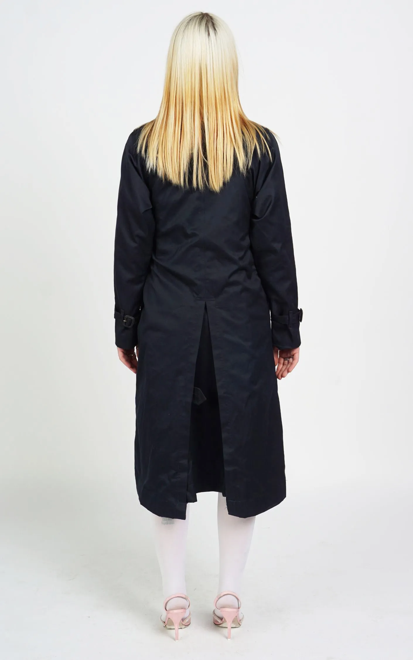 VINTAGE BURBERRY Tartan Wool Lining Navy Trench Coat