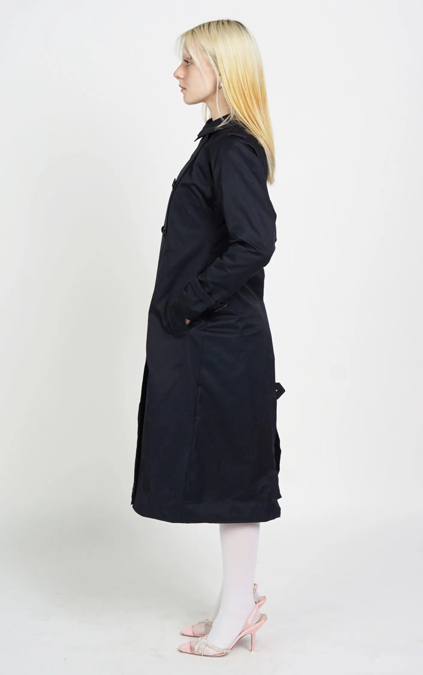 VINTAGE BURBERRY Tartan Wool Lining Navy Trench Coat