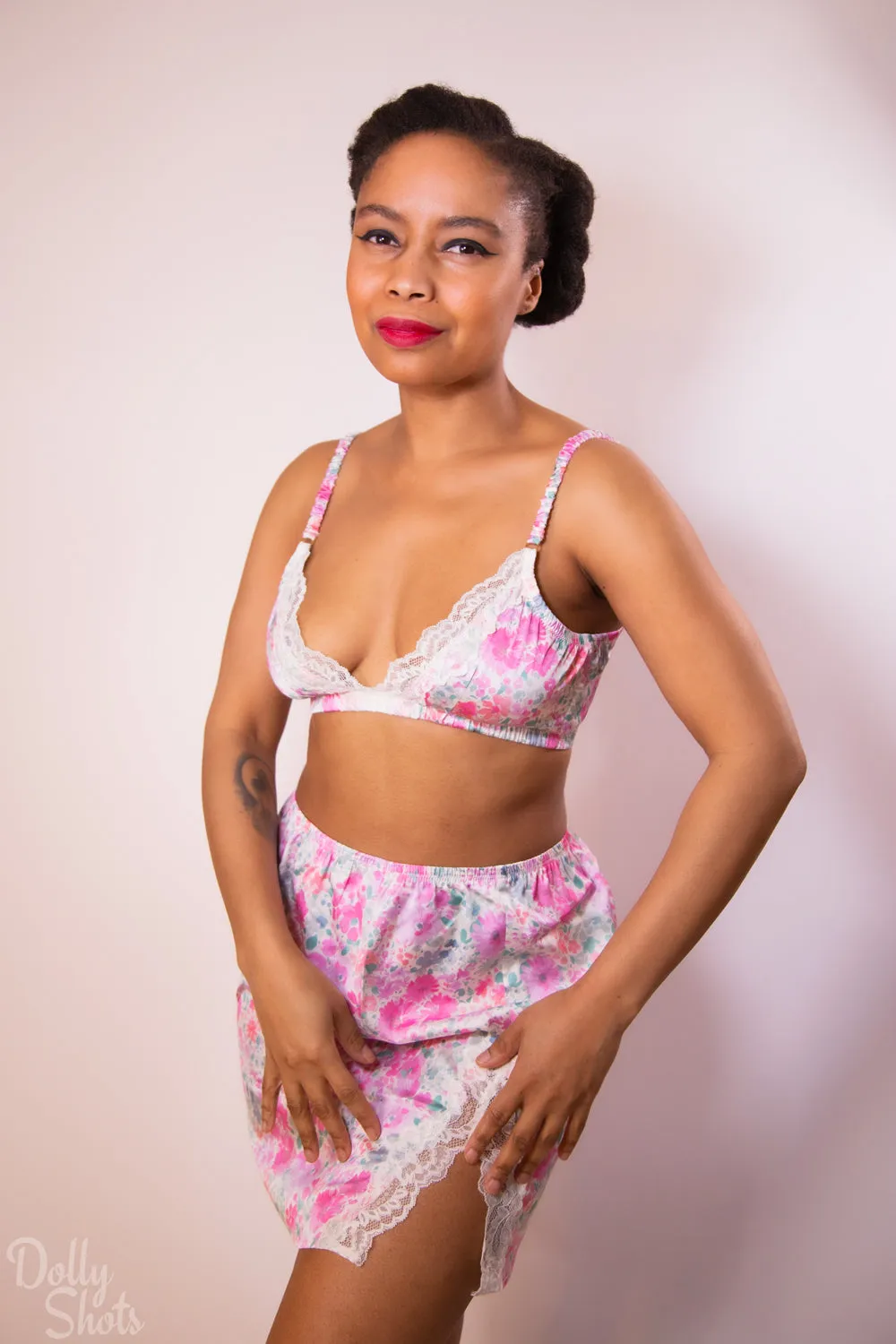 Watercolour Floral Satin Half Slip By Kilo Brava - M - XXXL