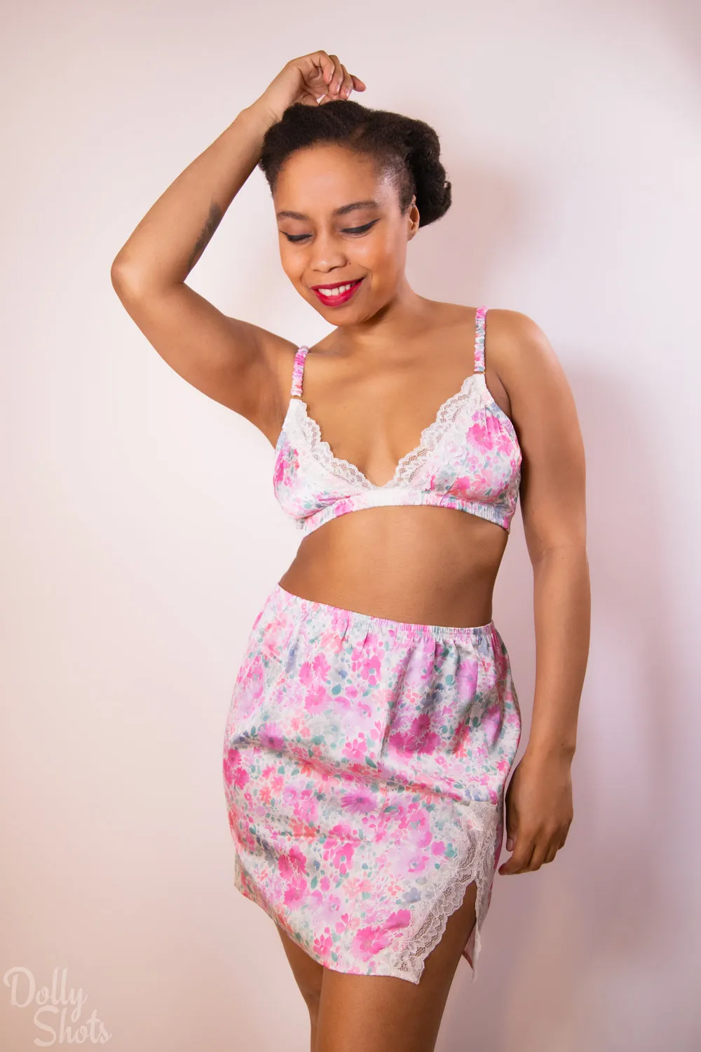 Watercolour Floral Satin Half Slip By Kilo Brava - M - XXXL