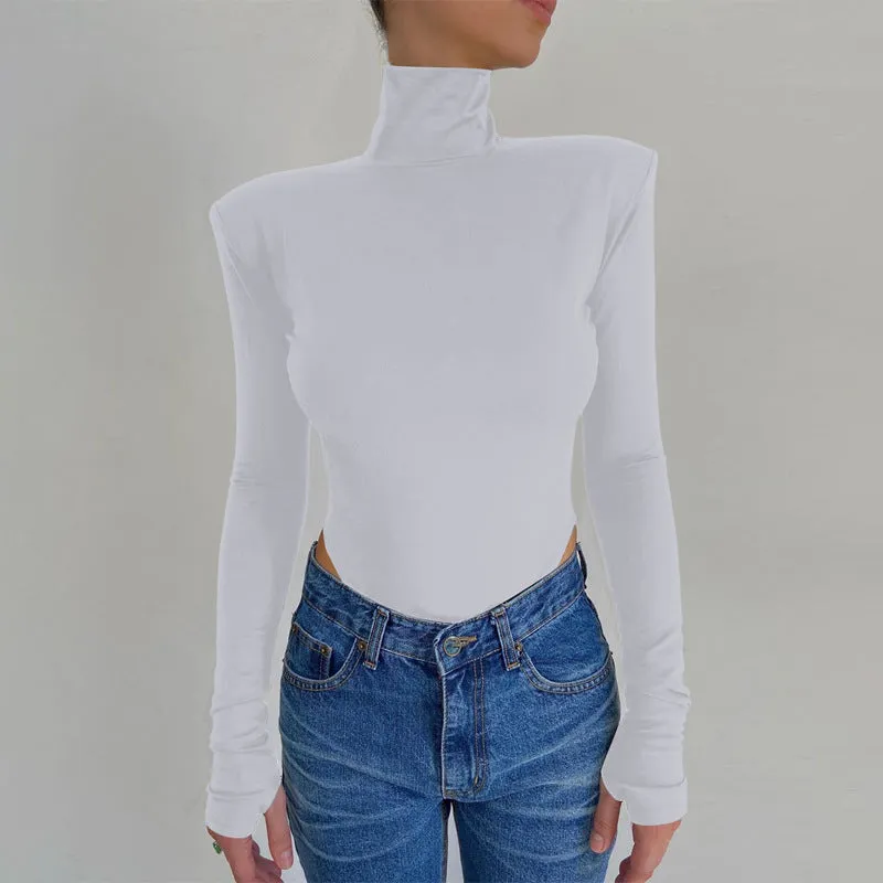 Women Backless Long Sleeve Solid Slim Bodycon White Bodysuit