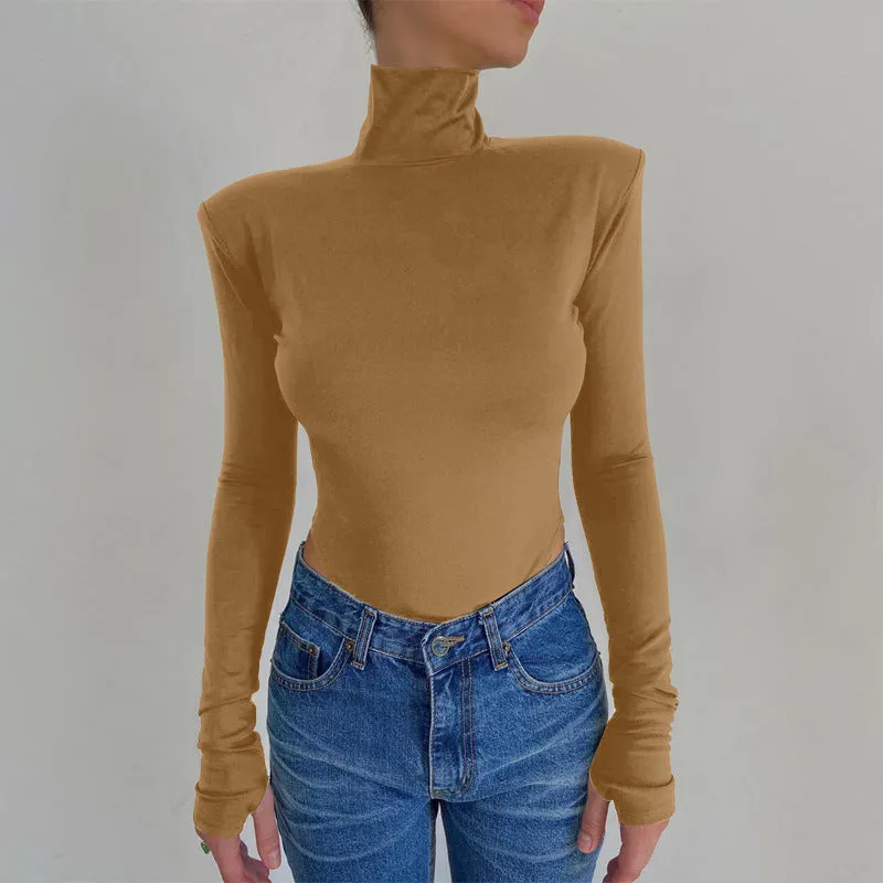 Women Backless Long Sleeve Solid Slim Bodycon White Bodysuit