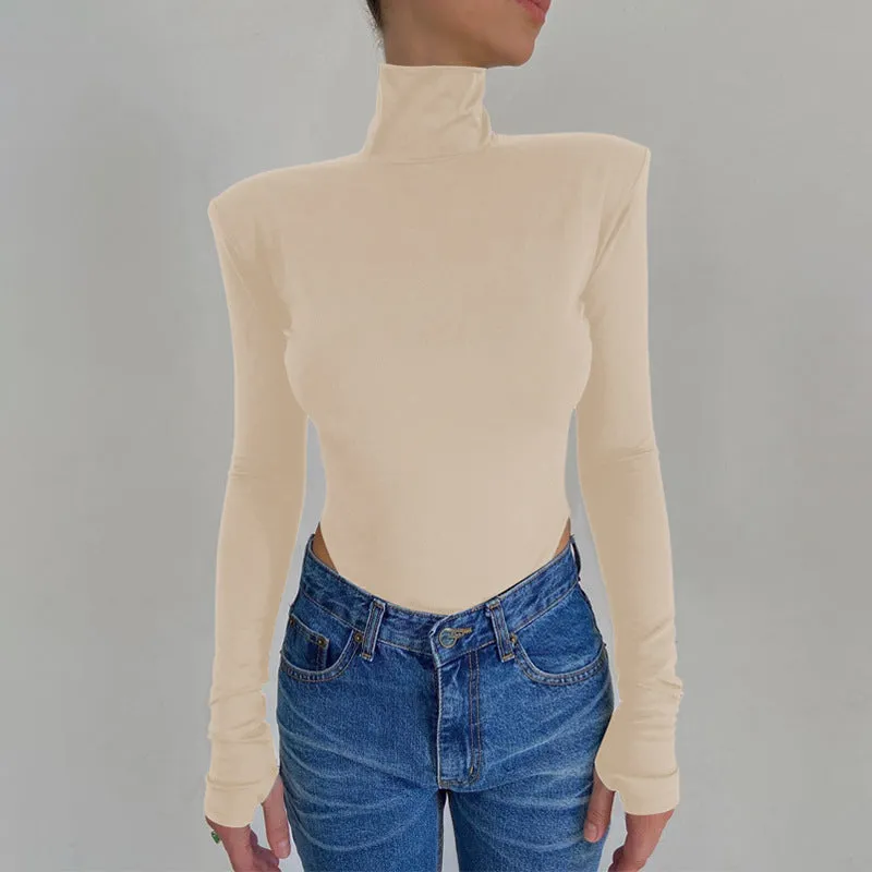 Women Backless Long Sleeve Solid Slim Bodycon White Bodysuit
