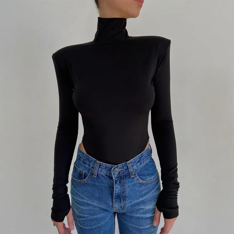 Women Backless Long Sleeve Solid Slim Bodycon White Bodysuit