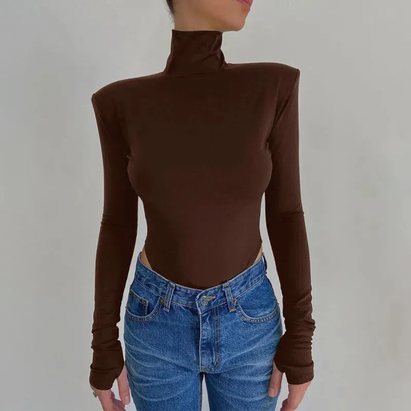 Women Backless Long Sleeve Solid Slim Bodycon White Bodysuit
