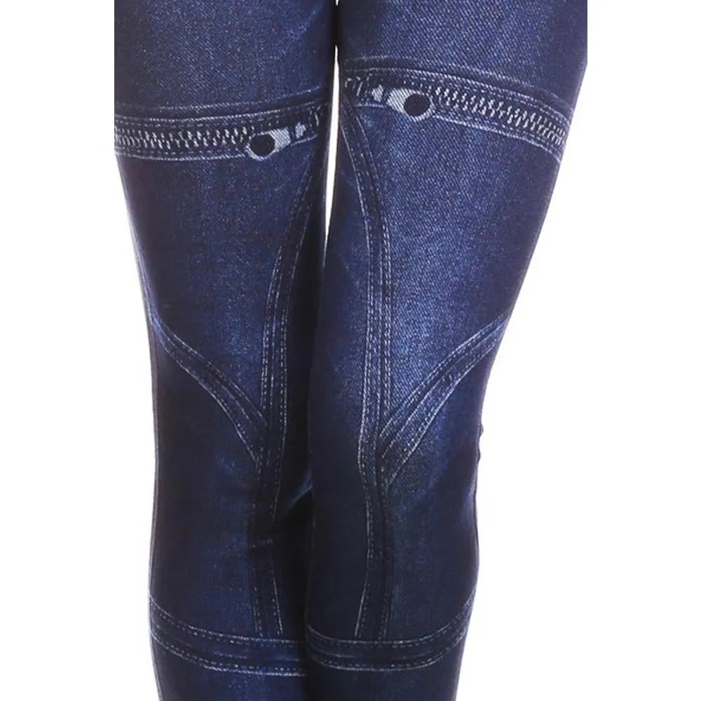 Women Fashion Jeggings Jean Look Printed Leggings Pants Stretchy Skinny Slim S-L