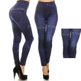 Women Fashion Jeggings Jean Look Printed Leggings Pants Stretchy Skinny Slim S-L